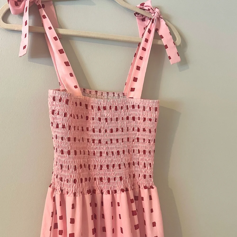 Pink Smocked Tie Strap Maxi Dress – Tiered Cottagecore Summer Dress - Picture 5 of 5